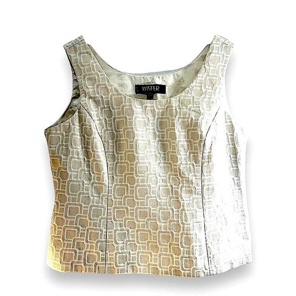 KASPER Sleeveless Cropped Top in a Geometric Pattern Light Beige & Ivory SZ 14P - Picture 3 of 13